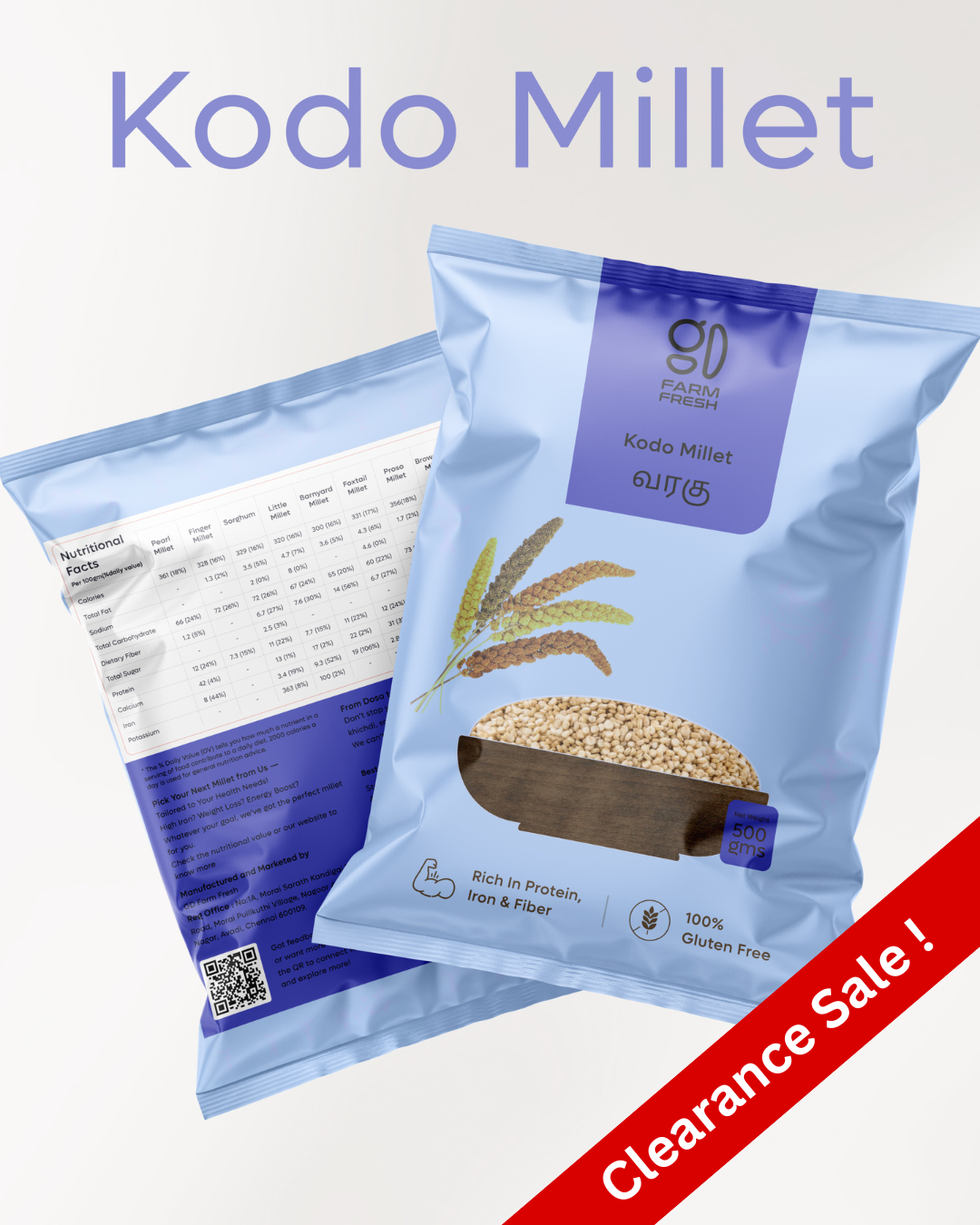 GD Farm Fresh Kodo (Yellow) Millet (Varagu), Natural Unpolished Grain