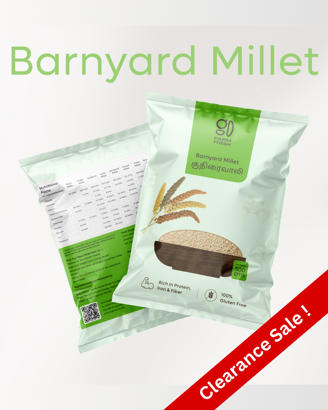 GD Farm Fresh Barnyard Millet (Kuthiraivali), High Protein, Low GI Grain